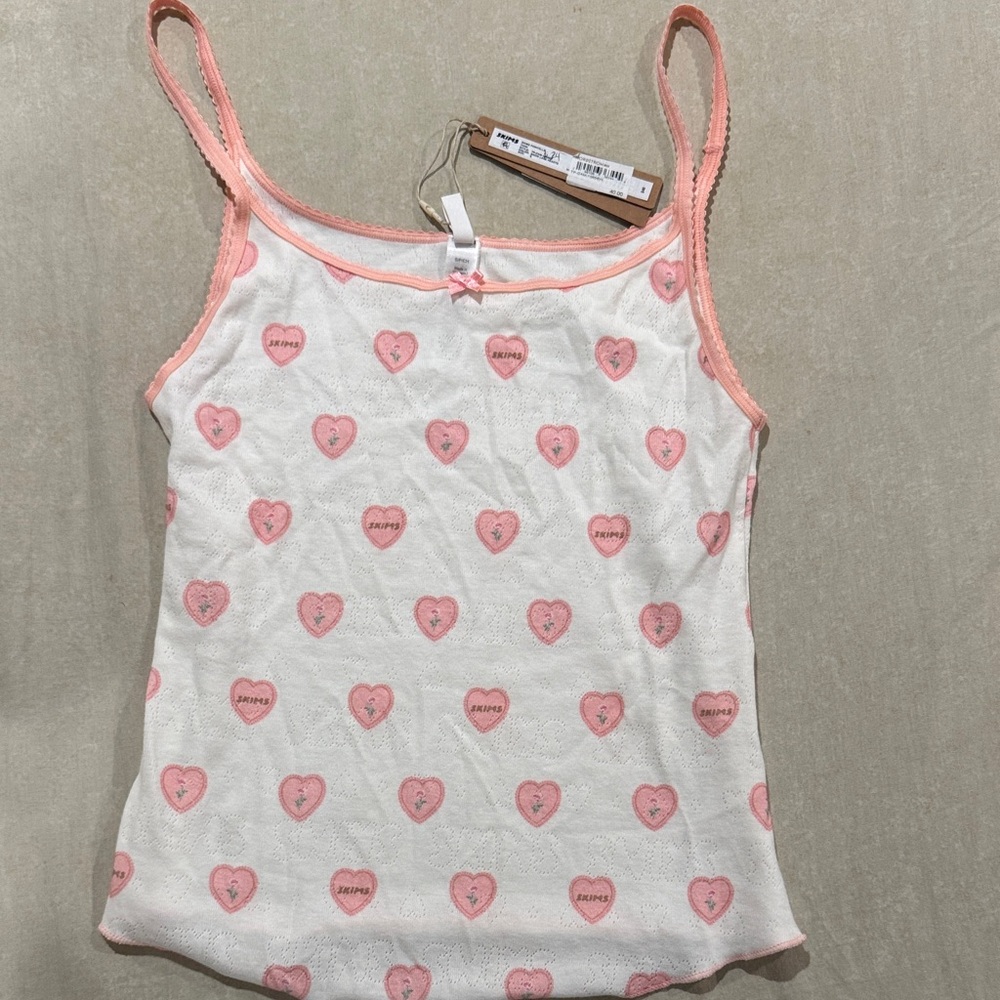 Skims Pink Heart Print Tank Top